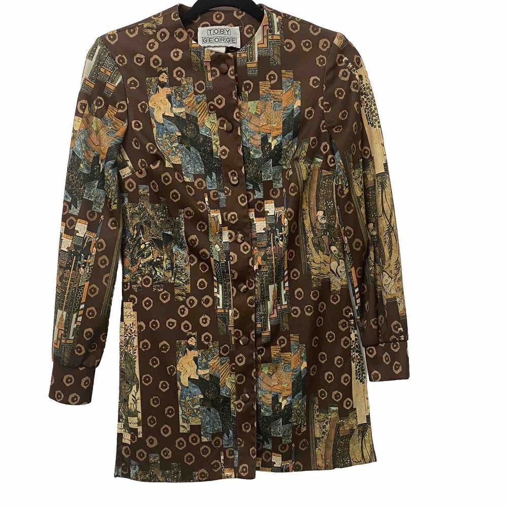 Toby George Vintage Asian Graphic Polyester Long Sleeve Disco Shirt Size 6